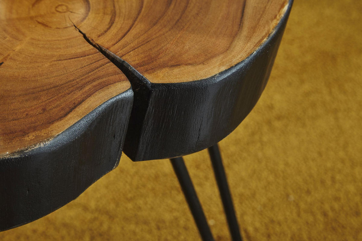 BEISTELLTISCH Massivholz Metallbeine Baumstammoptik BALU, Braun 35x35x45 cm - Schwarz/Braun, Holz/Metall (35/35/45cm) - KADIMA DESIGN