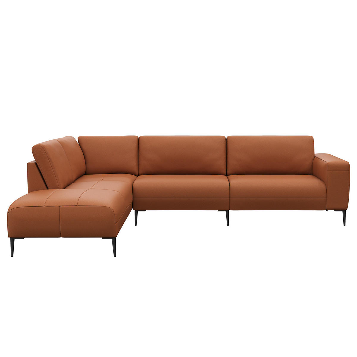 ECKSOFA mit Ottomane - Kastanienfarben/Schwarz, Leder/Metall (290/203cm) - home24