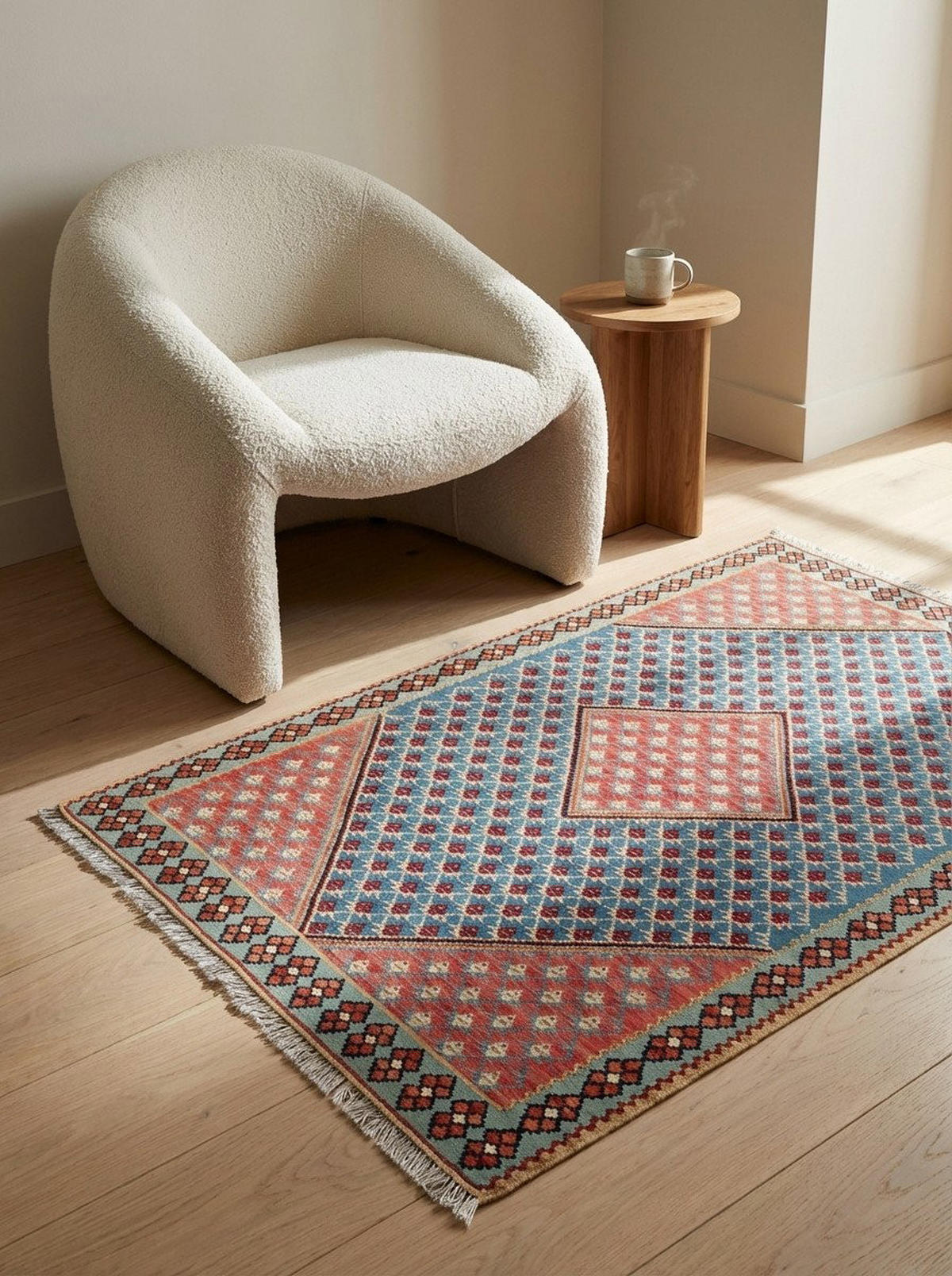 HANDWEBTEPPICH Kelim Senneh Blau 156/107 cm Schurwolle - Blau, Textil (107/156cm) - Looma