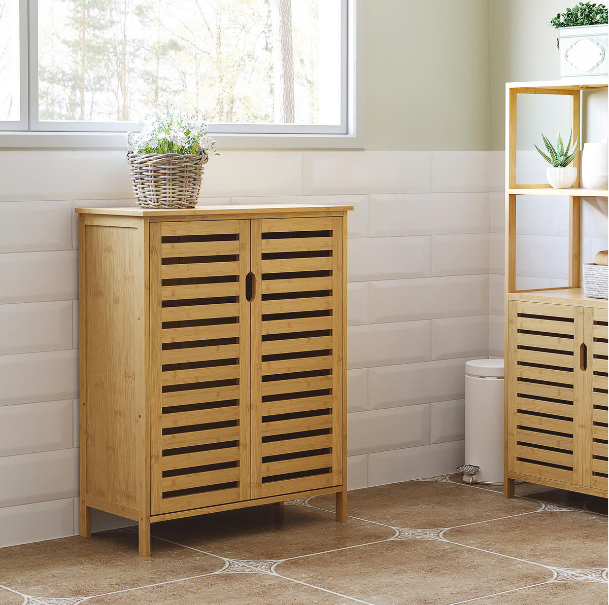 MIDISCHRANK 68/32/86 cm aus Bambus mit 2 Lamellentüren Naturfarben - Naturfarben, Holzwerkstoff (68/86/32cm) - Modenvie