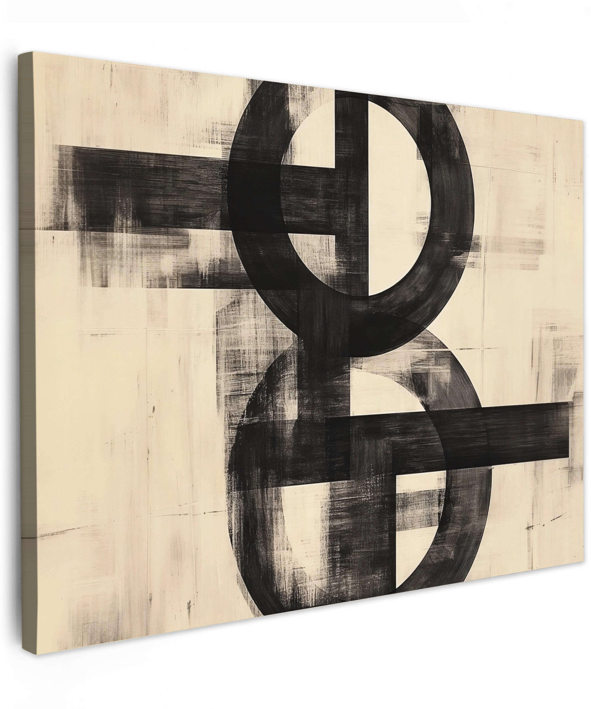 LEINWANDBILD Kreise - Balken - Schwarz - Abstrakt Wandbilder 80x60 cm - Schwarz, Textil (80/60cm) - MuchoWow