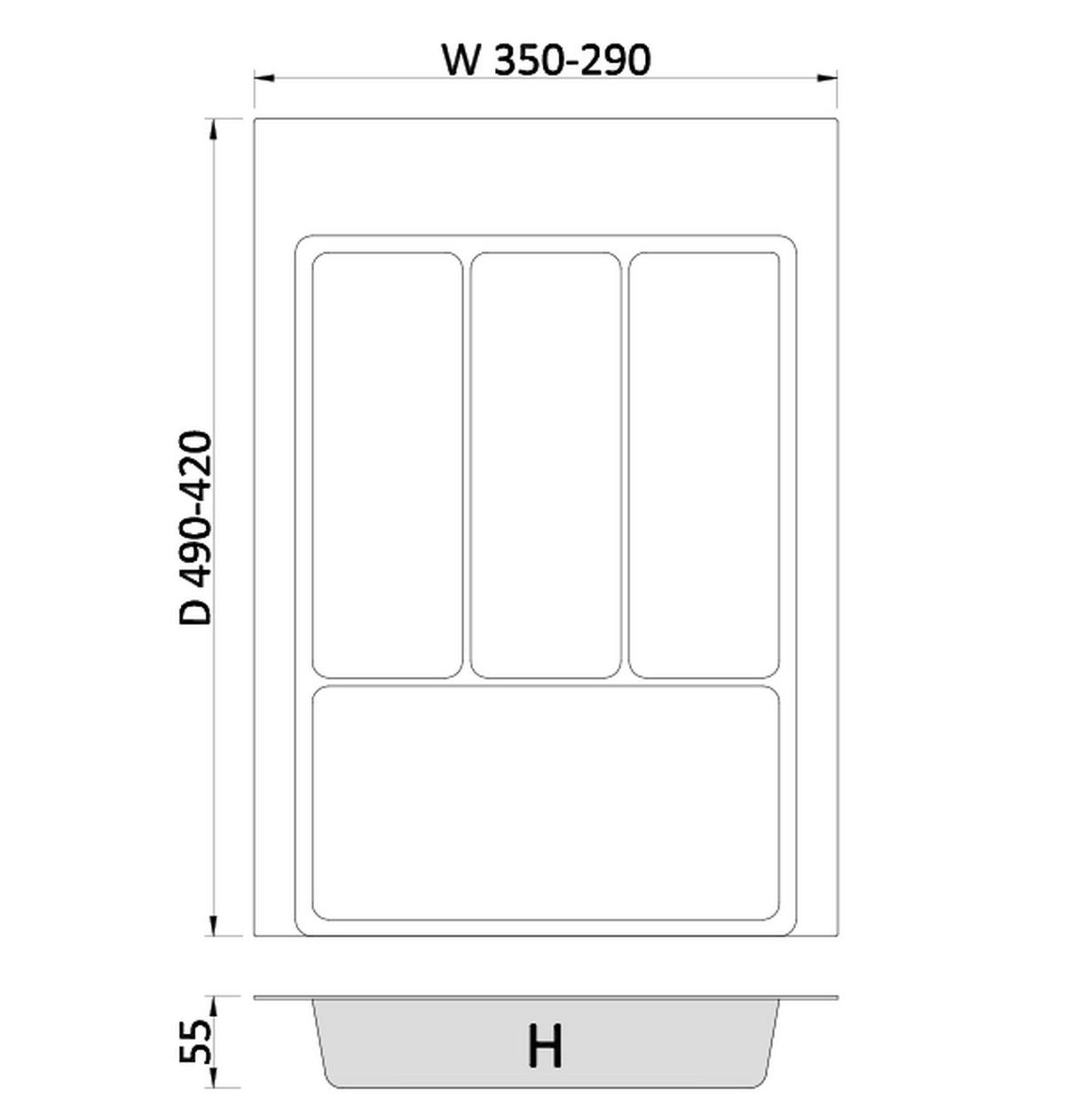 BESTECKEINSATZ kürzbar, Breite 29-35cm, Schublade 40cm, Tiefe 42-49cm - Anthrazit, Kunststoff (35/5.5/49cm)