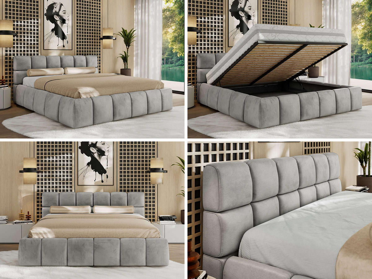 POLSTERBETT NIRA CLASSIC 180/200 - Hellgrau Velvet - Pocket-Matratze - Hellgrau, Textil (180/200cm) - MKS