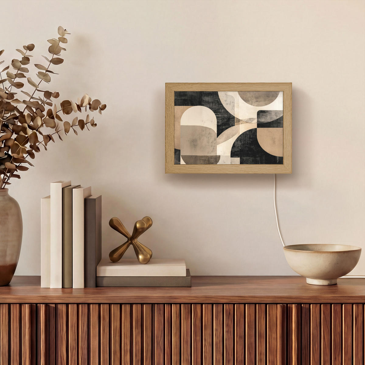 NÁSTĚNNÁ LAMPA Abstraktní - Tvary - Moderní - Béžová 20x15 cm - šedá, kompozitní dřevo (20/15/8cm) - OnlyWow