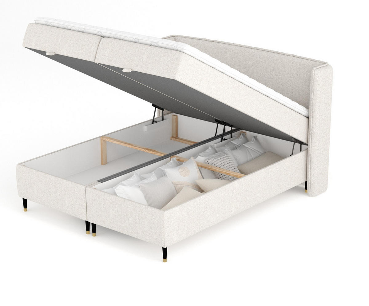 BOXBETT Monpelli Hellbeige 200/200 cm mit Matratze und Topper - Beige/Schwarz, Holz/Holzwerkstoff (200/200cm) - Maison de Reve