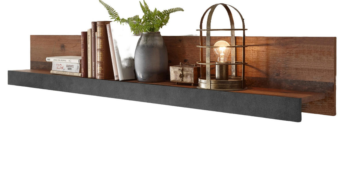 WANDBOARD Old Used Wood Shabby Design mit grau, Wandregal, 153 x 23 cm - Braun/Grau, Holzwerkstoff (153/23/18cm) - Furn.Design