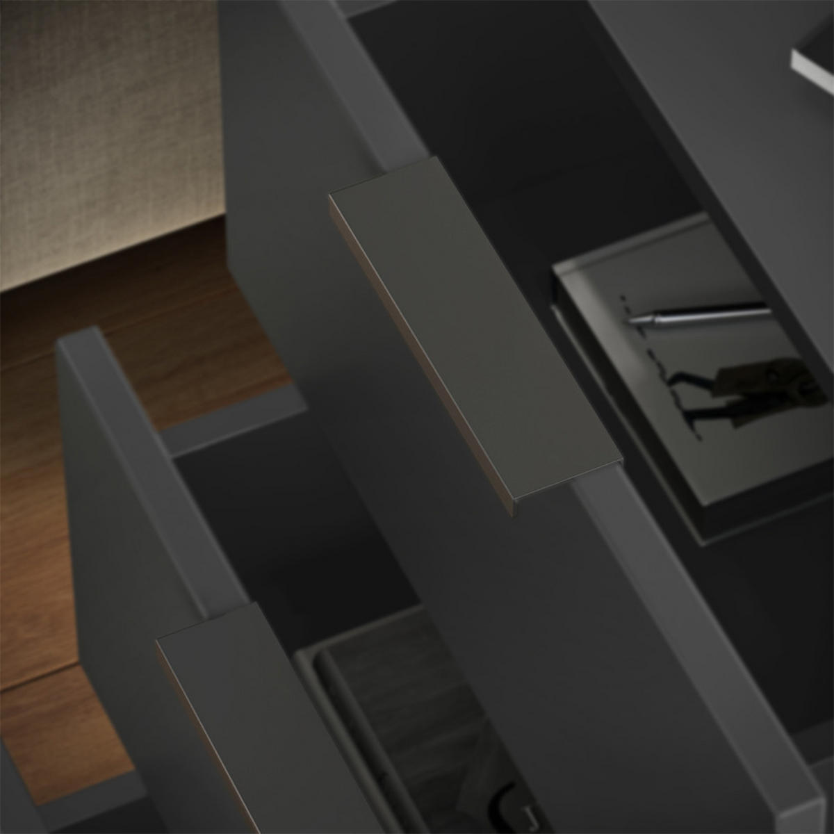 NACHTTISCH Fino Schwarz 37.6 x 61.8 cm mit 3 Schubladen - Schwarz, Holzwerkstoff (37.6/61.8/35cm) - Vicco