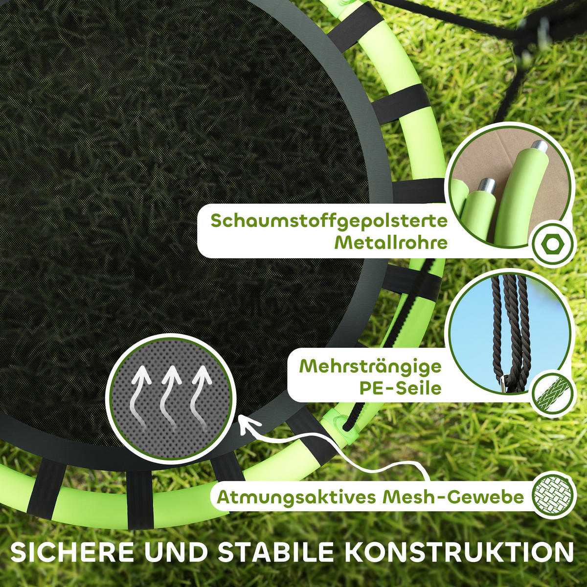 NESTSCHAUKEL Ø100 cm Tellerschaukel Verstellbar Kinderschaukel für 3-8 Jahre - Grün, Metall (100/100cm) - AIYAPLAY
