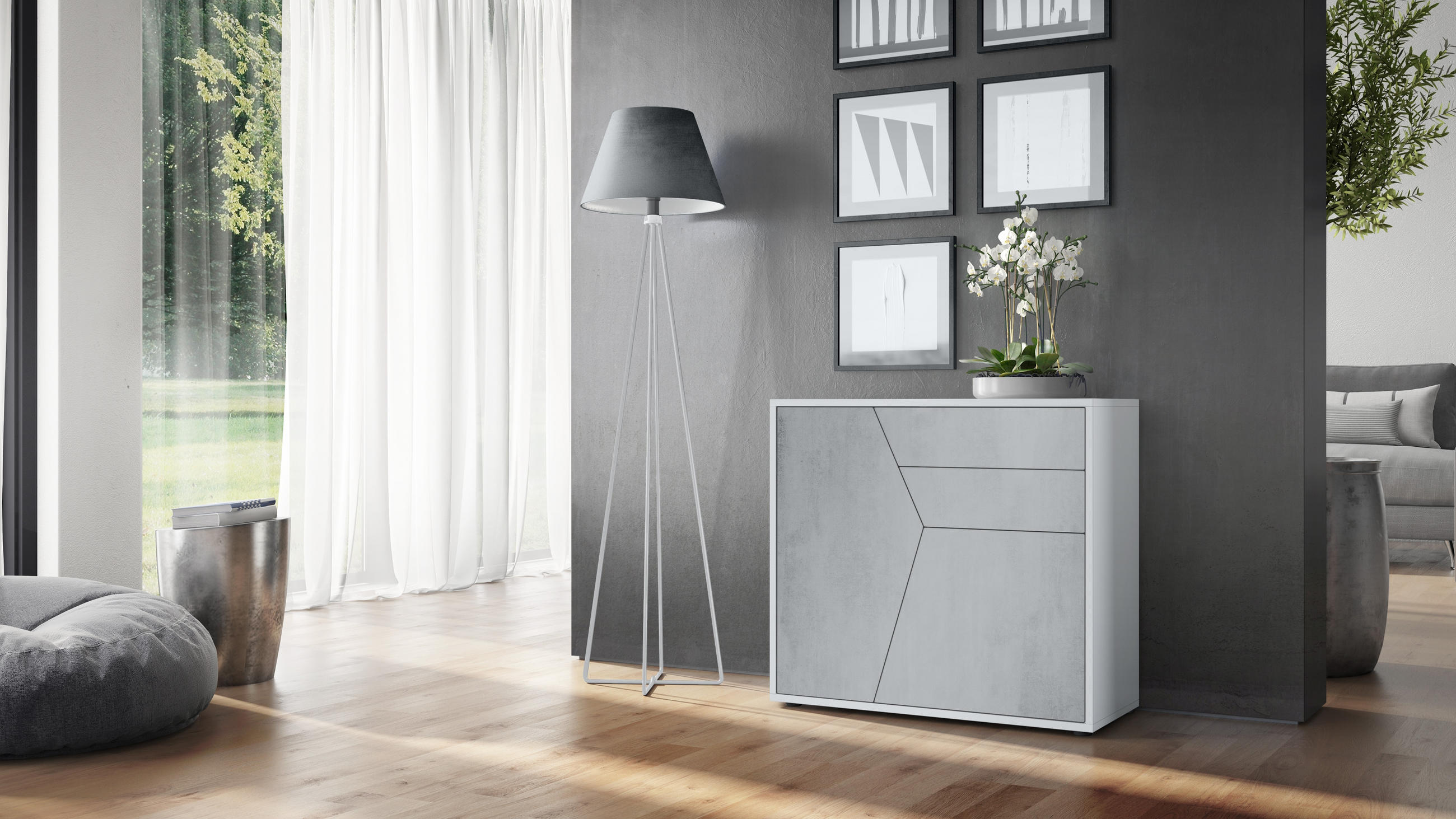 KOMMODE Benny Fronten in Beton Oxid Optik - Hellgrau, Holzwerkstoff (79/74/36cm) - Vladon