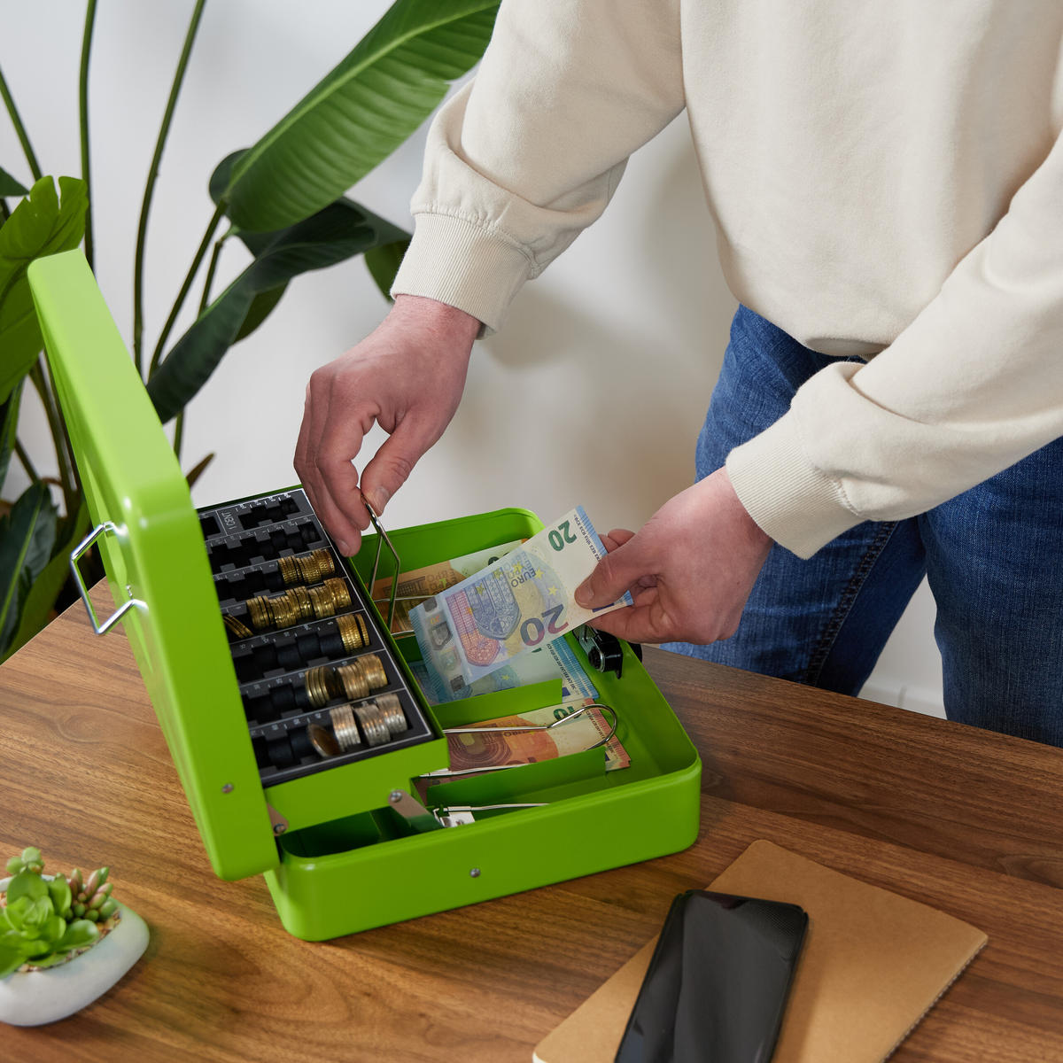 GELDKASSETTE Euro-Münzbrett - Blau, Kunststoff/Metall (30.5/8.5/25cm) - Relaxdays