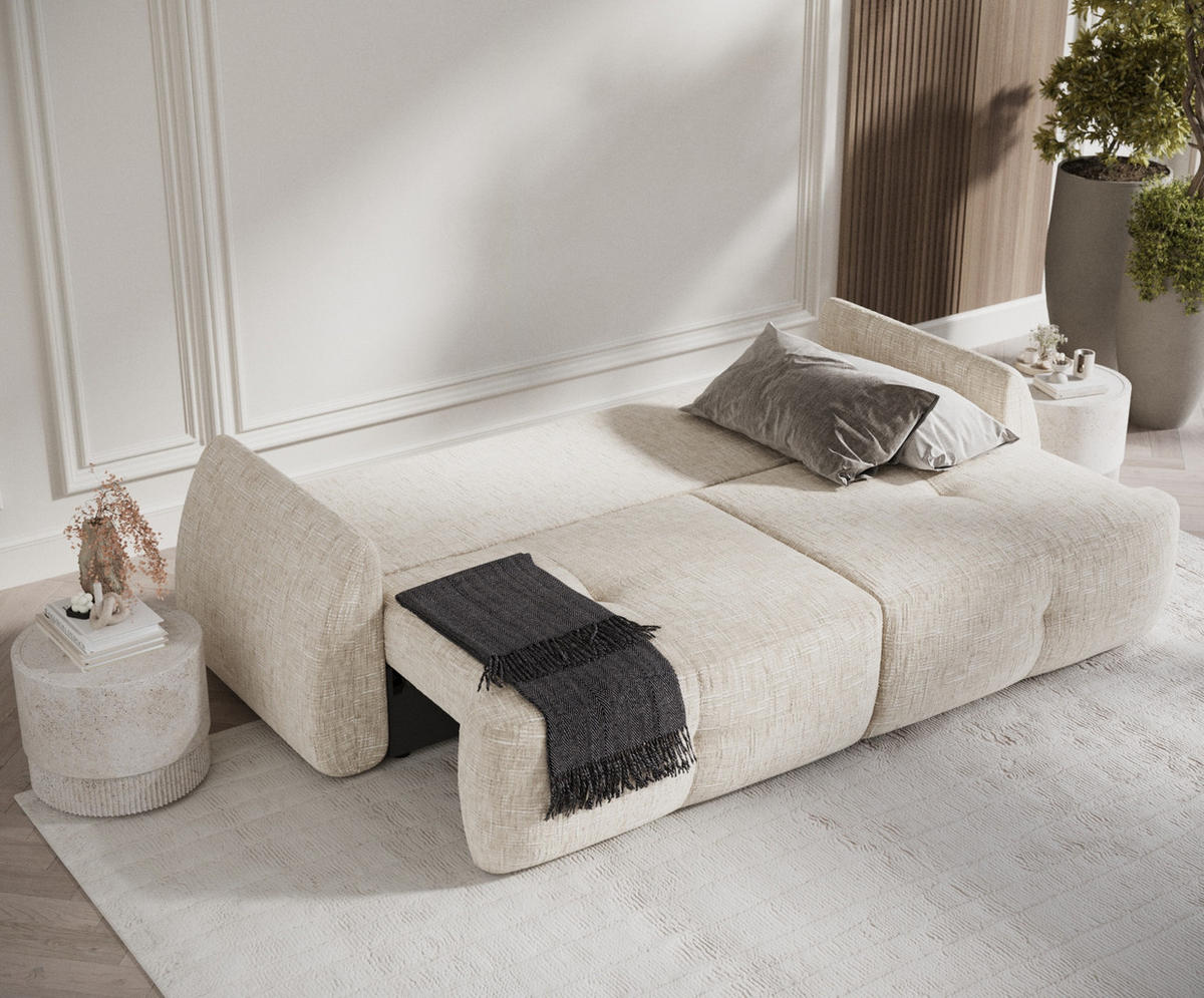 SCHLAFSOFA Loca Creme Webstoff - Creme/Schwarz, Holz/Holzwerkstoff (248/92/103cm) - Maison de Reve