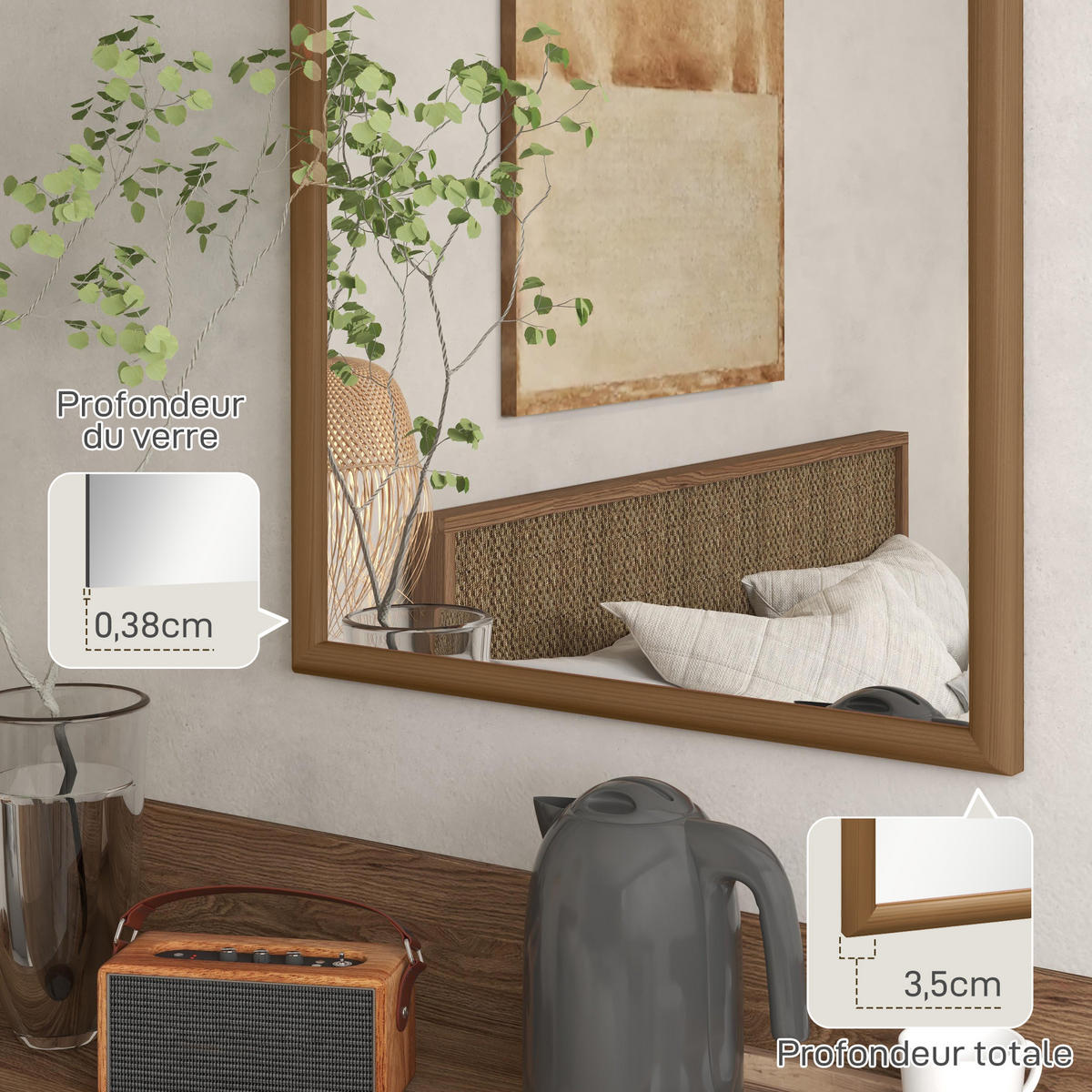 WANDSPIEGEL DE-14272 mit Holzrahmen 110x65 cm Dunkelbraun - Braun, Glas (65/110/3.5cm) - ComfortXL