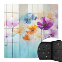 SCHLÜSSELBOX Schwarz 30x30 cm- Türöffnung nach rechts - Bunte Blumen - Lila, Metall (30/30/5cm) - TULUP