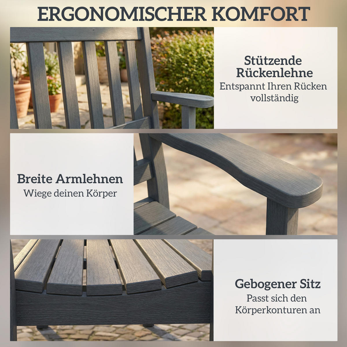 GARTENBANK Kunststoff Grau - Grau, Kunststoff (59/91/130cm) - Outsunny
