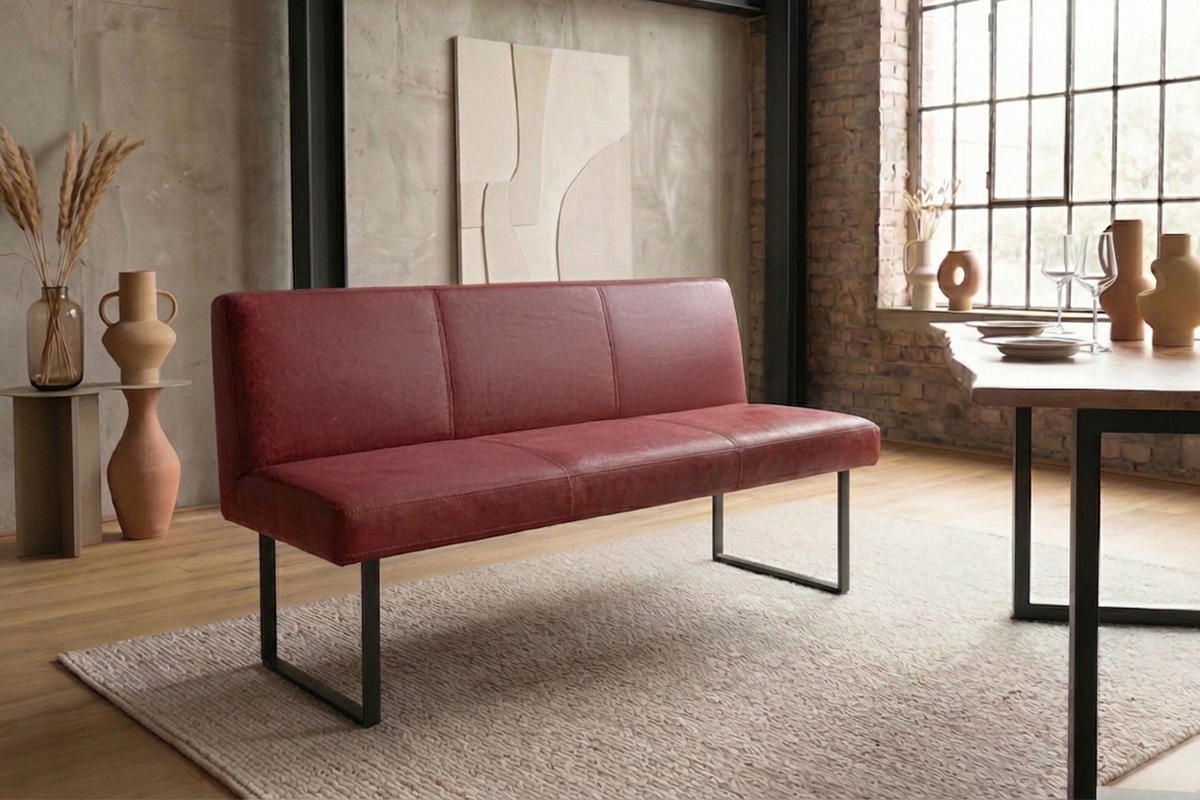 ESSZIMMERBANK ELEEN Rot Leder - Rot, Leder (143/85/69cm) - KAWOLA