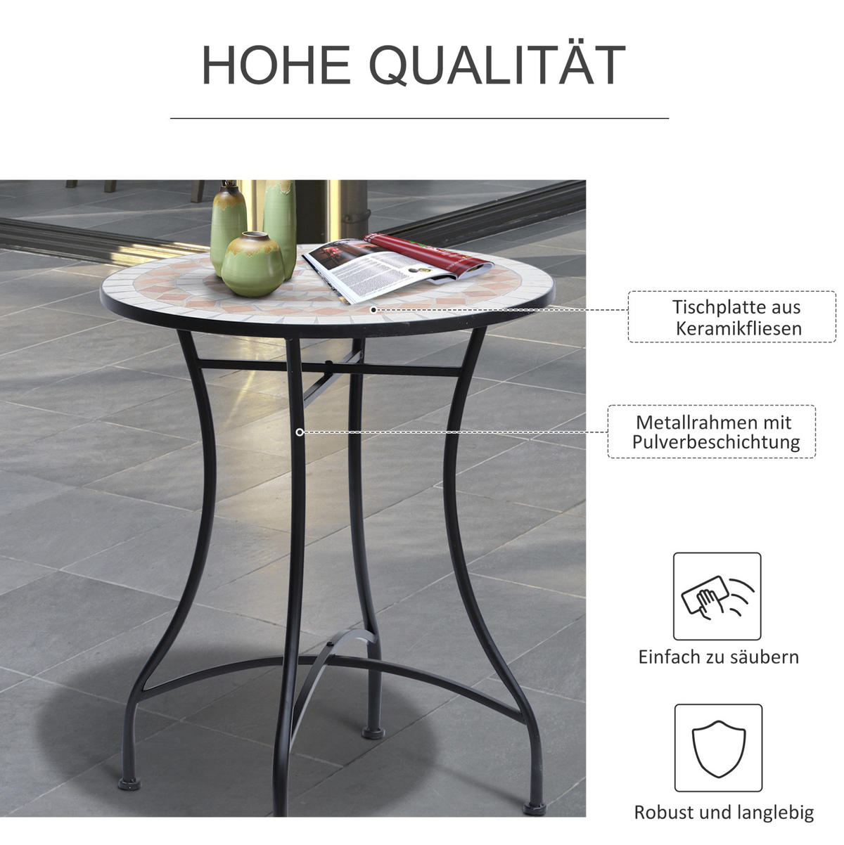 GARTENTISCH 60/60/71 cm mit Mosaik-Tischplatte und pulverbeschichtetem Stahlgestell, Stahl, Orange - Orange, Metall (60/60/71cm) - Redom