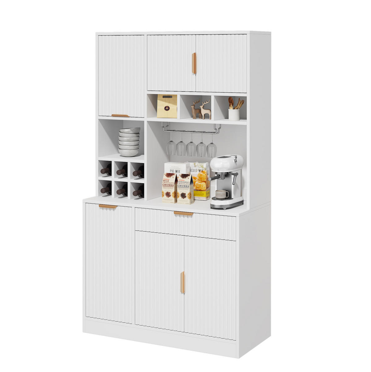 HOCHSCHRANK aus Spanplatte 100x40x175 cm Weiß mit Steckdosen, USB-Anschlüssen und Weinablage - Weiß, Holzwerkstoff (100/175/40cm) - IVMEU