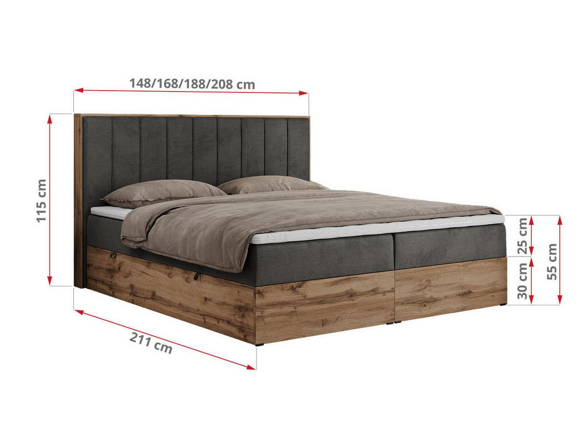 BOXBETT BELLISSIMO 180/200 Dunkelgrau Velvet - H4 - Dunkelgrau, Holz/Textil (180/200cm) - MKS