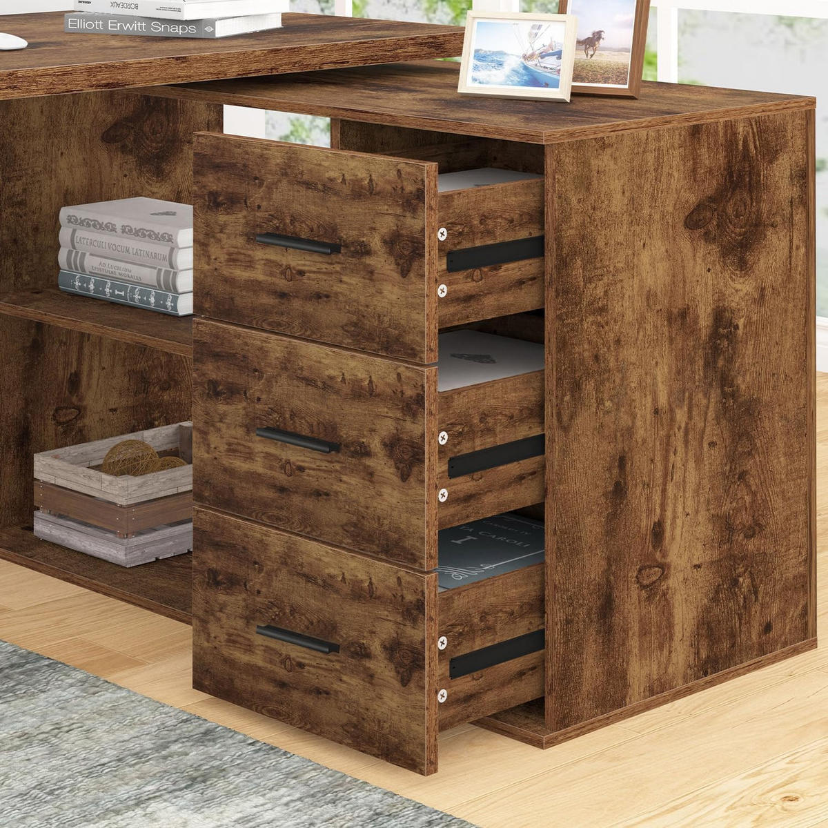 SCHREIBTISCH mit Schubladen flexibel 140 x 50 x 76 cm - Alteiche, Holzwerkstoff/Metall (50/140/76cm) - Quality Elegance