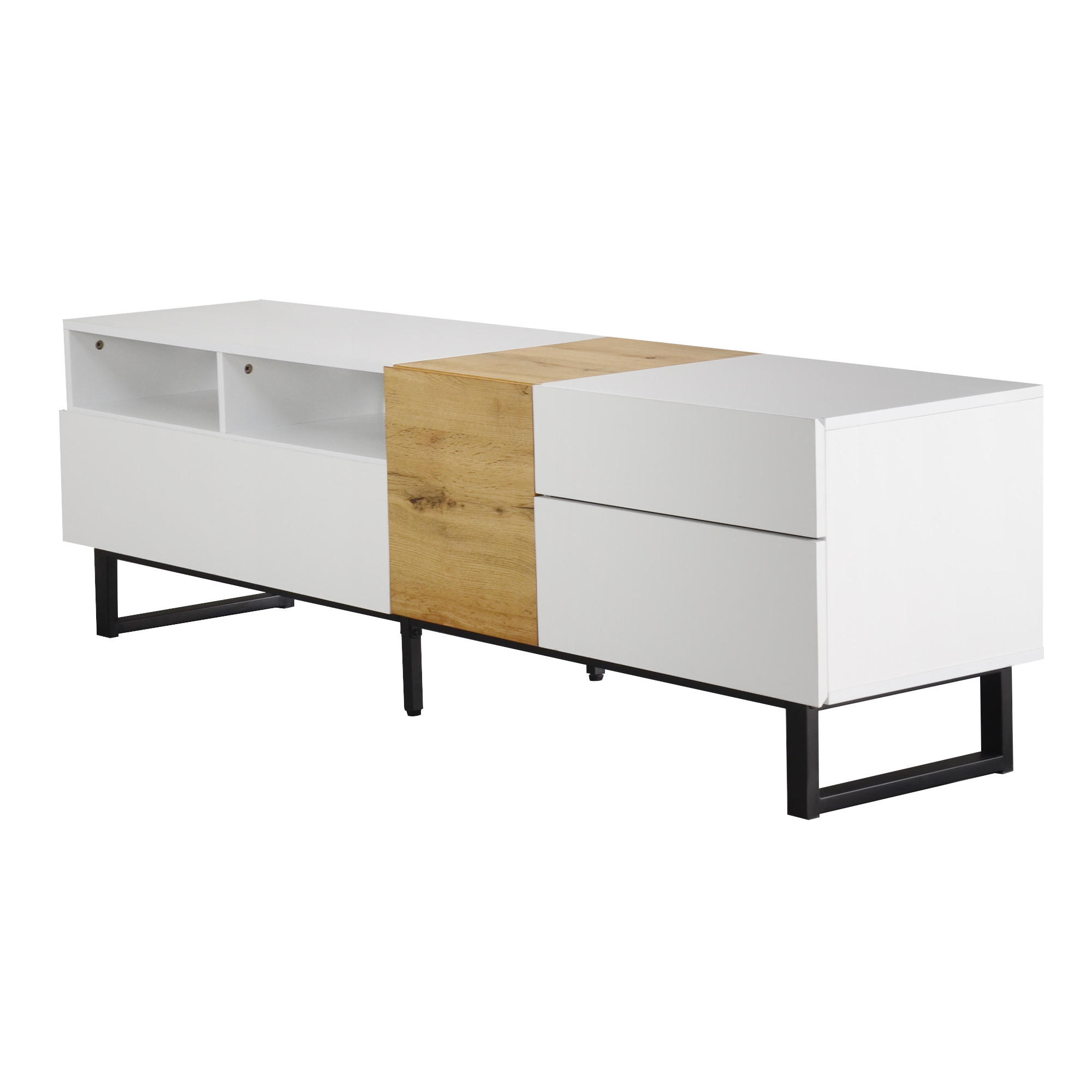 TV Lowboard 2 Türen, 2 Schubladen, 2 Fächer, Weiß Holz - Weiß, Holz (180/50/38cm)