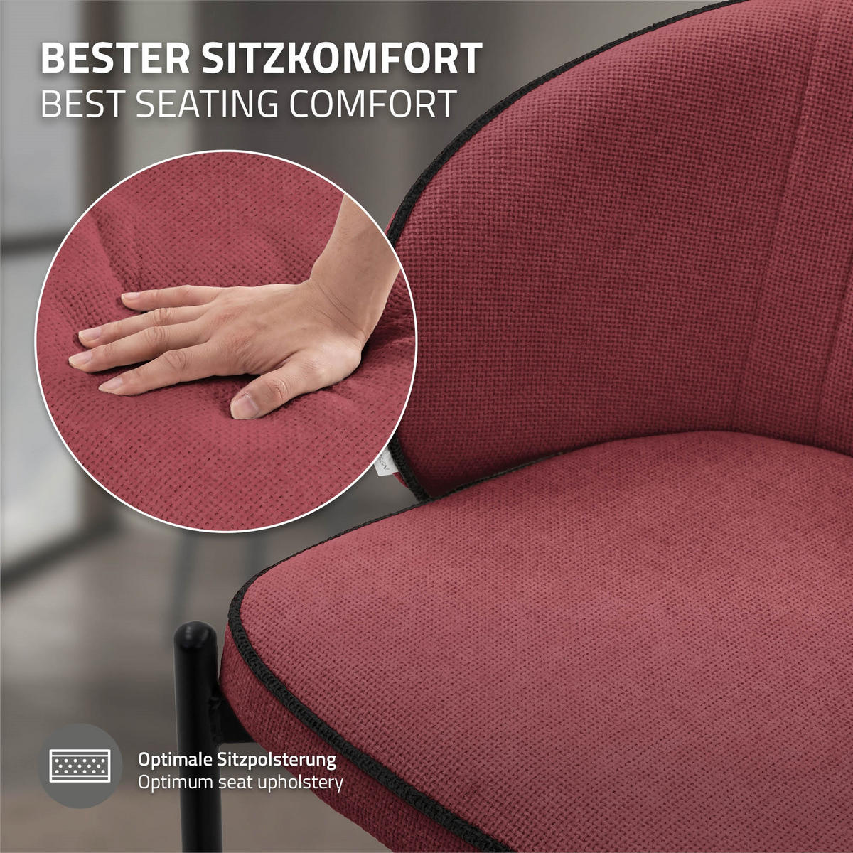 JÍDELNÍ ŽIDLE, sada 6 ks, červená - černá/červená, kov/textil (60/75/59cm) - ML-DESIGN