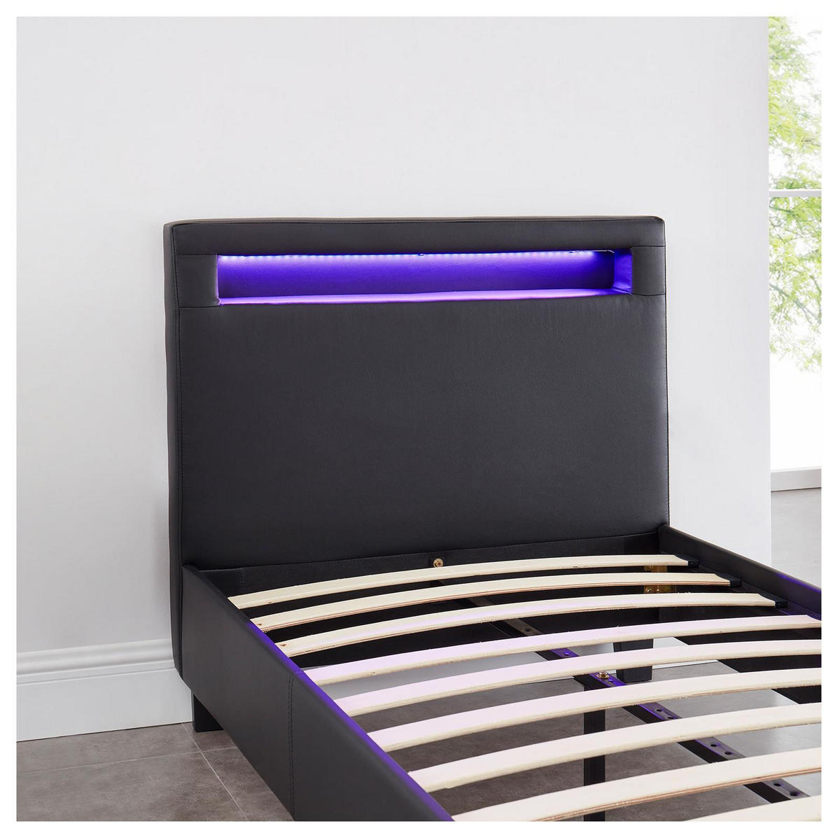 POLSTERBETT MIT LED MANDALAY 90X200 CM - Schwarz, Textil (90/200cm) - CARO-Möbel