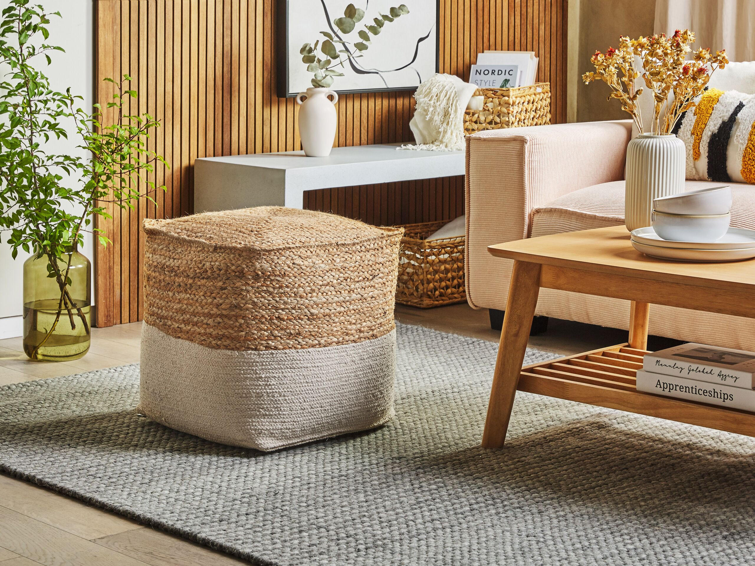 Thumbnail - Beliani Pouf, Beige, Naturmaterialien, 1-Sitzer, Quadratisch, 44x44x44 cm, Wohnzimmer, Hocker, Poufs
