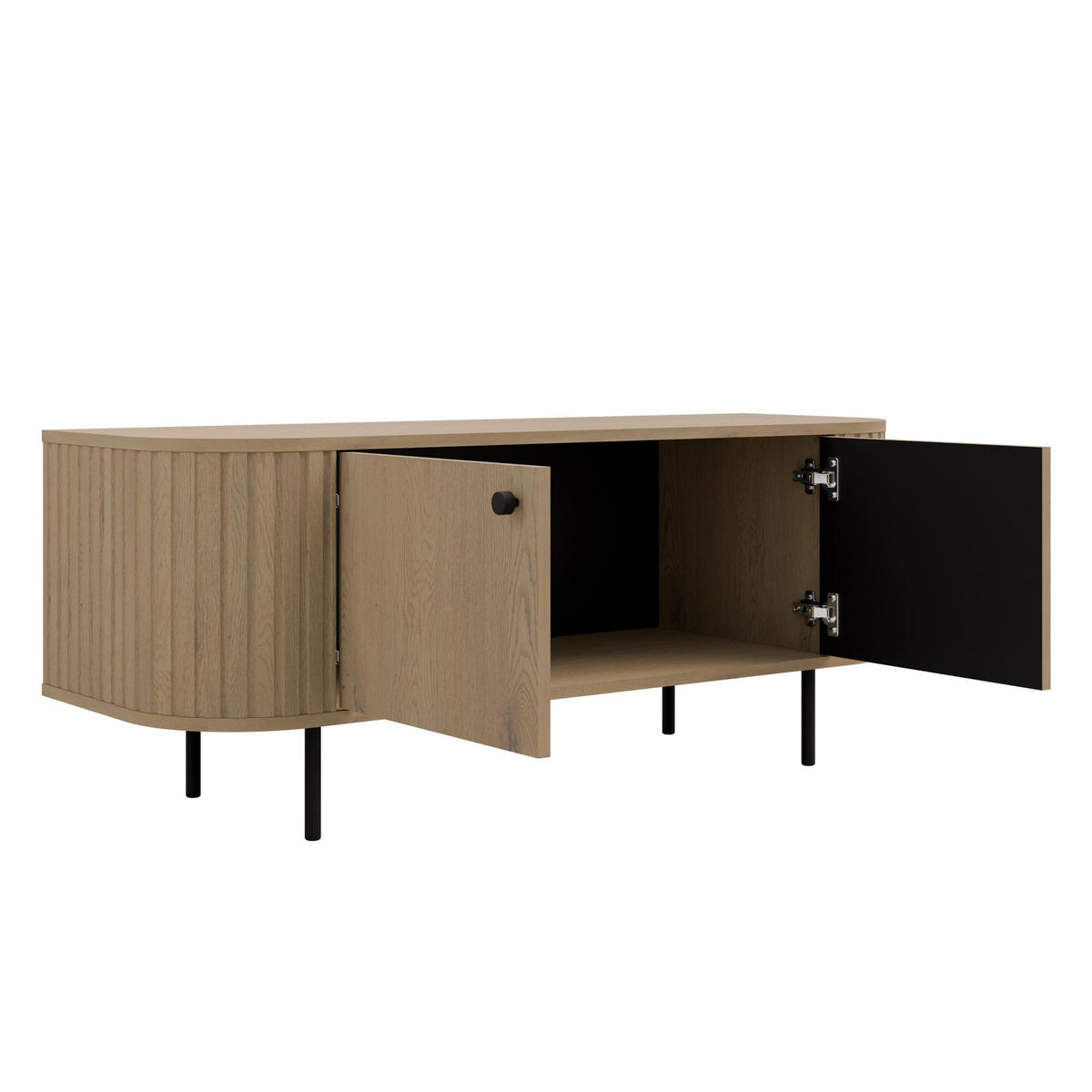 LOWBOARD Halay Eiche Cremona, 2 Türen Moderne Rillenstruktur 123 cm, mit runden Kanten - Eichefarben/Schwarz, Holzwerkstoff/Metall (123/50/42.3cm) - AX Living