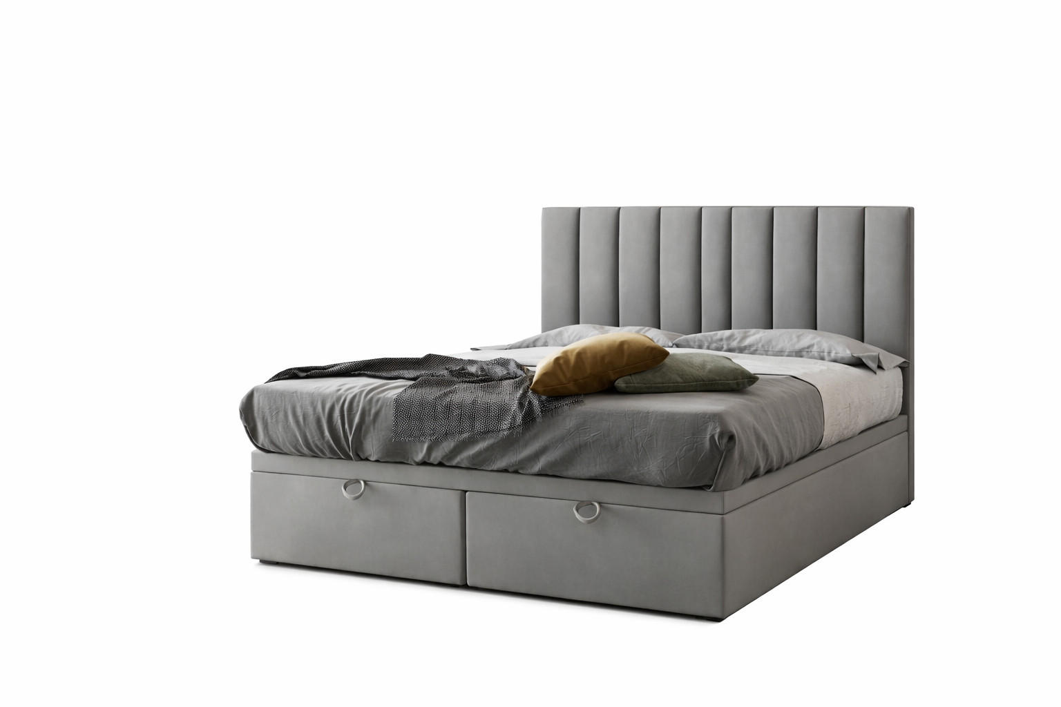 BOXSPRINGBETT BOND - Bett mit Matratze und Bettkasten - mit gestepptes Kopfteil - Grau - 200x200 cm - Grau, Textil (200/200cm) - Trada