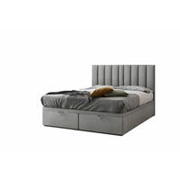 BOXSPRINGBETT BOND - Bett mit Matratze und Bettkasten - mit gestepptes Kopfteil - Grau - 180x200 cm - Grau, Textil (180/200cm) - Trada