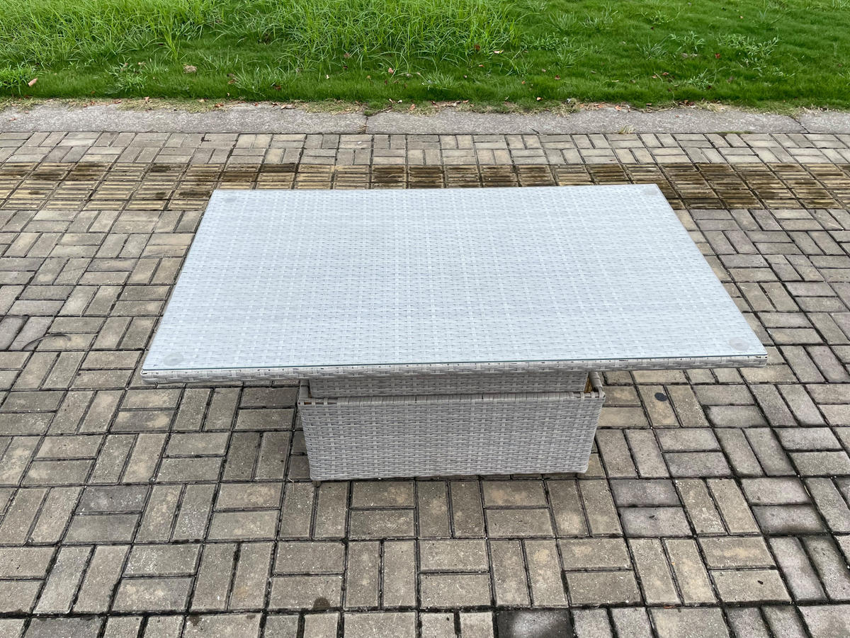 GARTENMÖBEL SET mit höhenverstellbarer Tisch Polyrattan Helles Grau 11-Sitzer - Hellgrau, Metall - Fimous