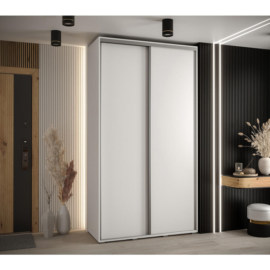 Thumbnail - Abiks Möbel Schwebetürenschrank, Weiß, Weiß, Silber, Metall, Nachbildung, 6 Fächer, 130x235x60 cm, Schlafzimmer, Kleider...