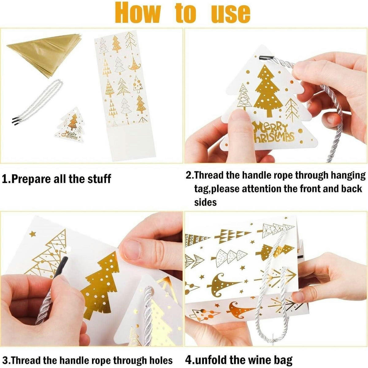 GESCHENKTASCHEN 12-teiliges Set 12,5 cm x 10 cm x 35,5 cm Goldmuster Weihnachten - Goldfarben, Karton (35.5cm)
