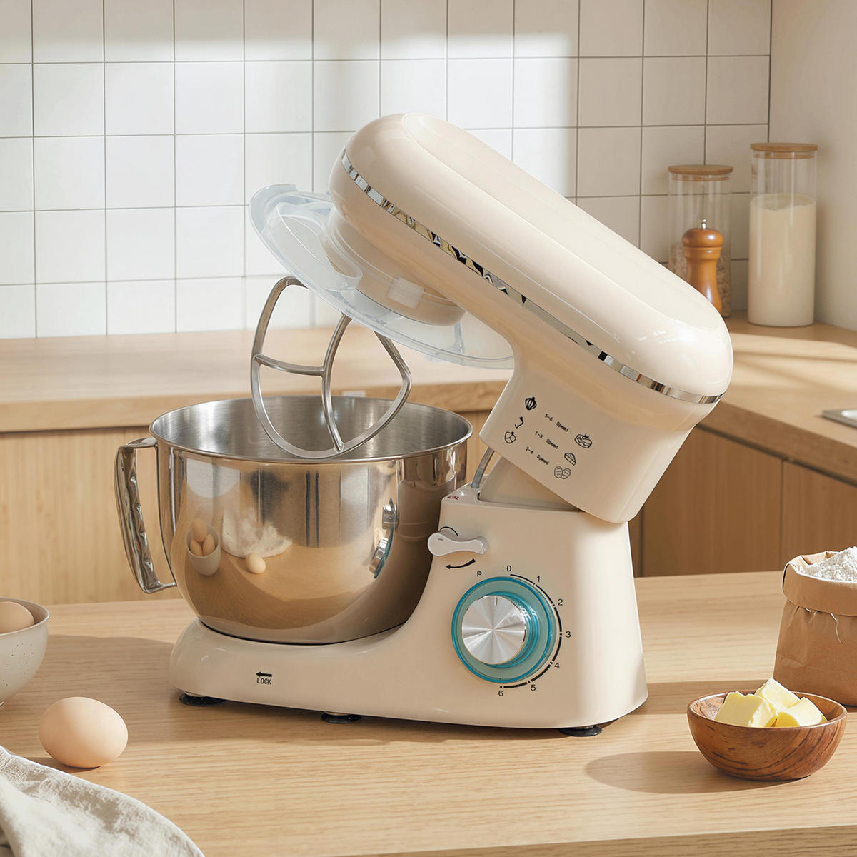 KÜCHENMASCHINE Edelstahl Kunststoff Beige - Edelstahlfarben/Beige, Kunststoff/Metall (22/29/35cm) - HOMCOM