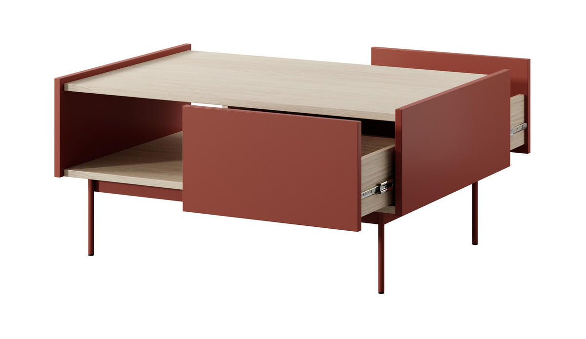 COUCHTISCH 97 cm Laris mit Schubladen - Beinen, Rot - Rot, Holz (65/97/45cm) - Emporius