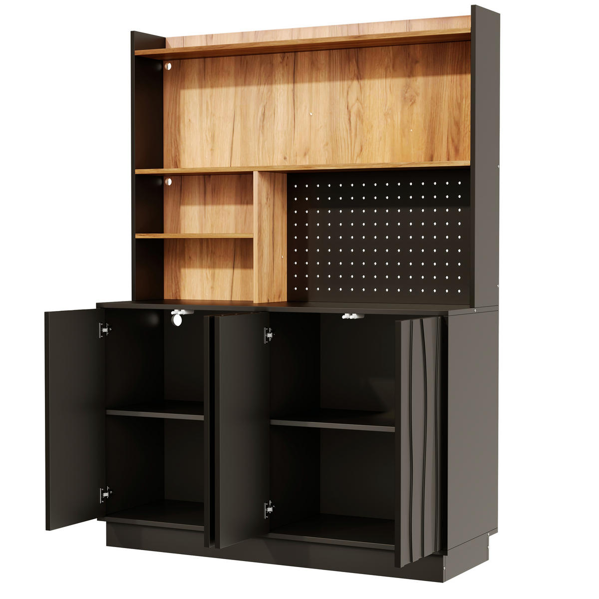 BUFFET DE-38743 120/43/160 cm LED-Beleuchtung und Lochwand Schwarz - Schwarz, Holzwerkstoff (120/160/43cm) - ComfortXL