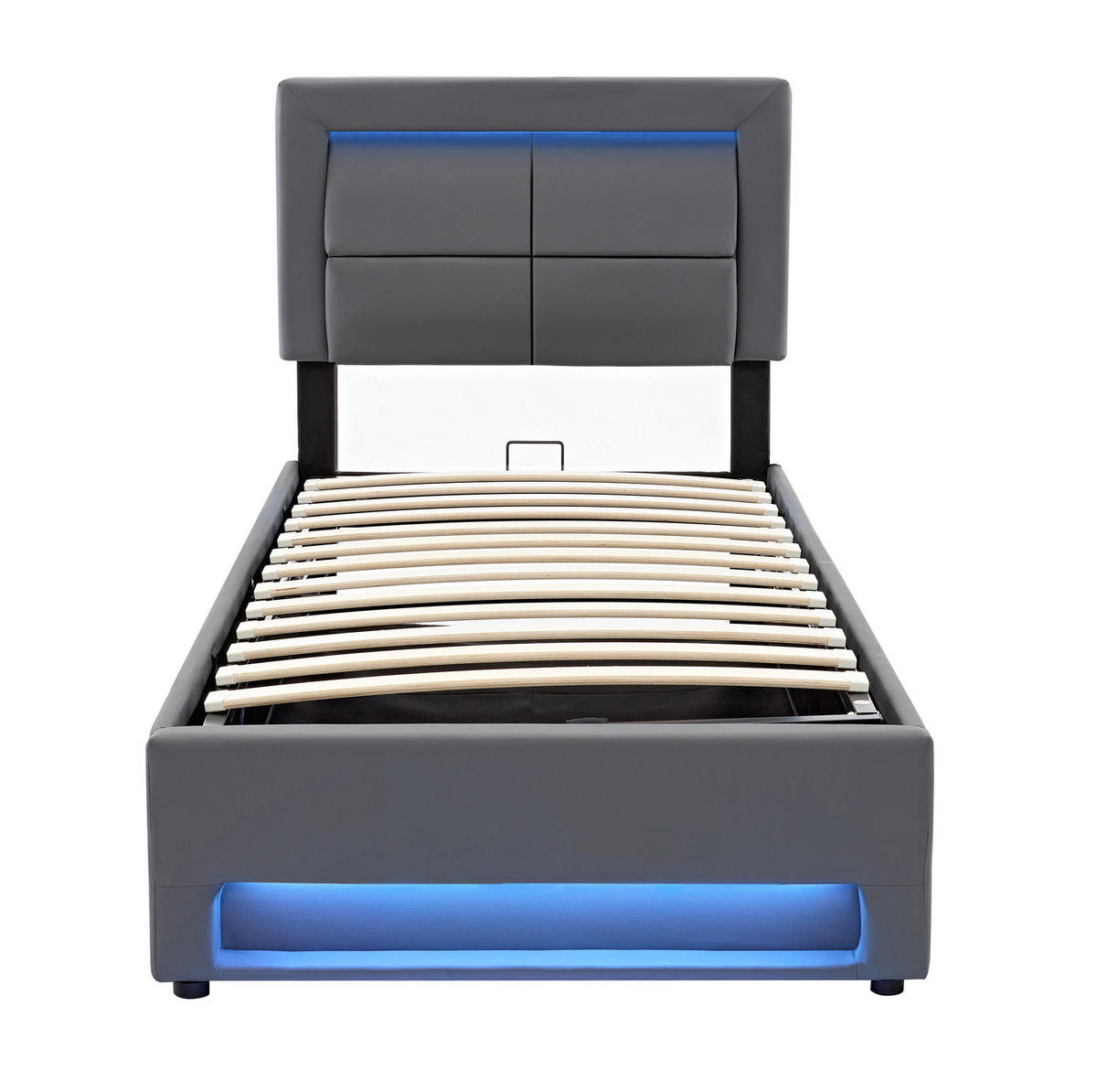 POLSTERBETT 90/200 cm Grau mit Stauraum, USB-Ladefunktion und LED-Beleuchtung - Grau, Kunststoff (90/200cm) - Flora Grace