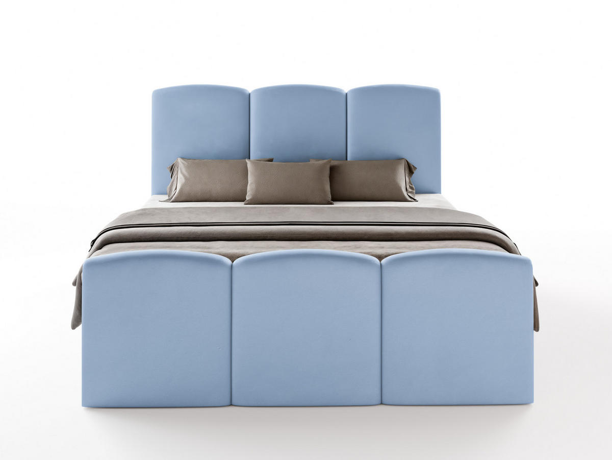 BOXBETT SAVIO 180x200 cm mit Bettkasten, Bonell-Matratze H3 und Topper – Samt Hellblau - Hellblau, Textil (180/200cm) - Luxkor24