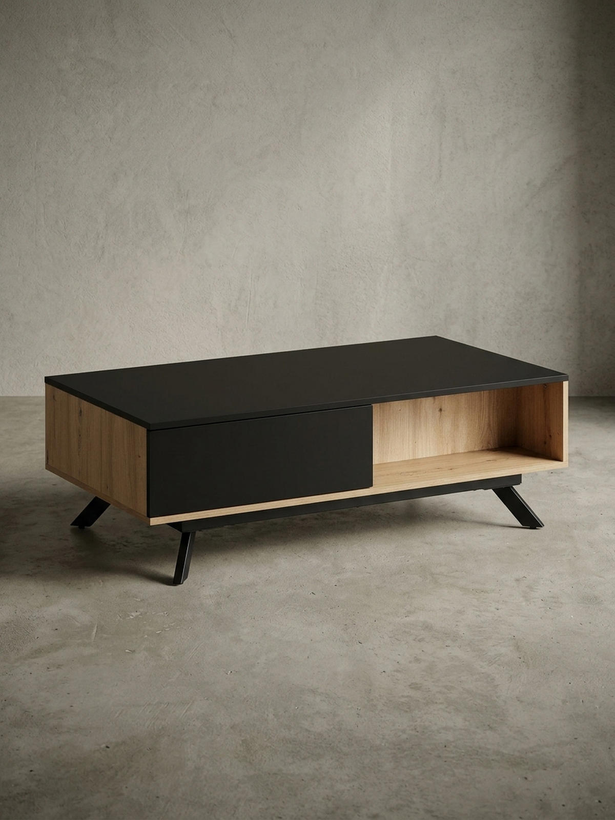 COUCHTISCH Eiche-Dekor Schwarz mit Stauraum, Wasserabweisend, 110x60x38 cm - Schwarz/Braun, Holz/Metall (60/110/38cm) - KADIMA DESIGN
