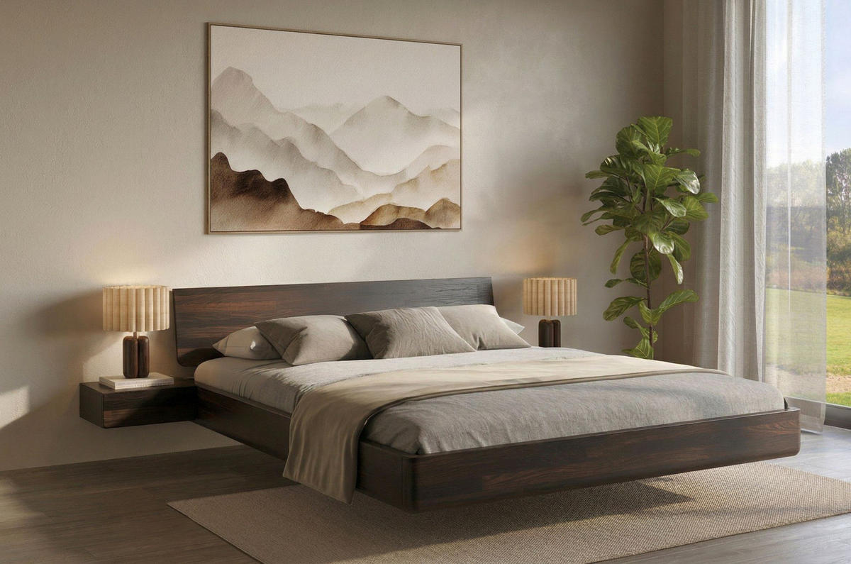 MASSIVHOLZBETT Lena mit 2 Nachttischen, 140/200, Buche - lackiert, Palisanderfarbe - Wengefarben, Holz/Buchenholz (140/200cm) - Visby