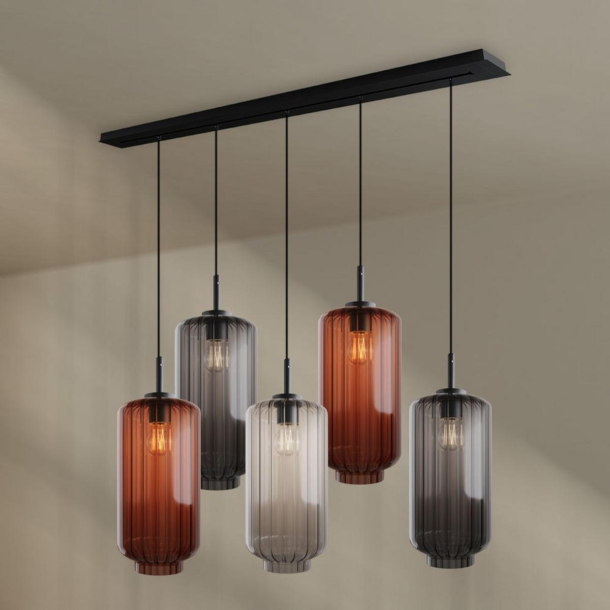 HÄNGELEUCHTE Velo 5-flammig Mehrfarbig Ø 18cm - Multicolor/Schwarz, Glas (18/18/33cm) - s.luce