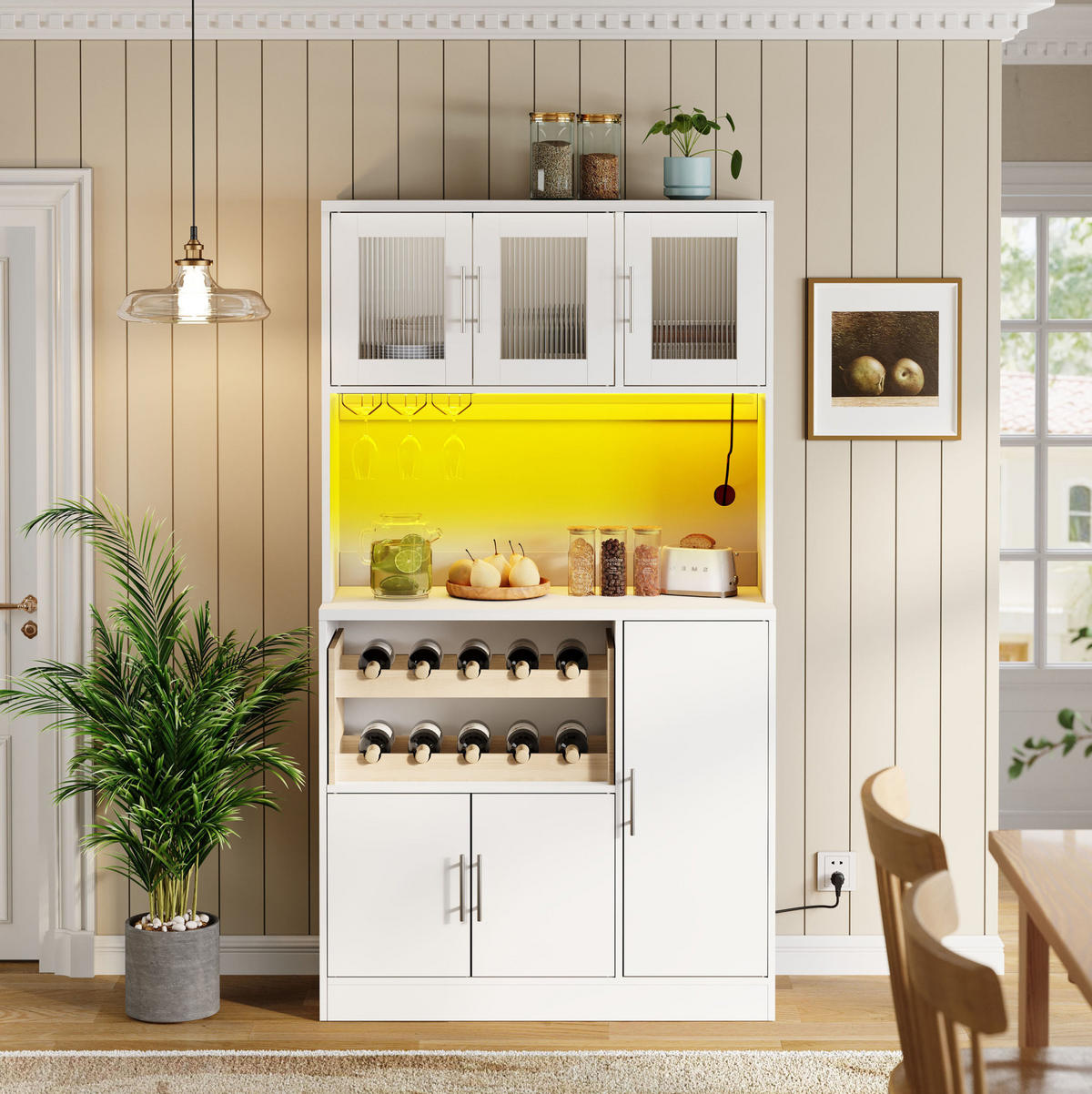 KÜCHENSCHRANK mit LED und Steckdose 100 x 40 x 180 cm MDF Weiß - Weiß, Holzwerkstoff (40/180/100cm) - Meubliv