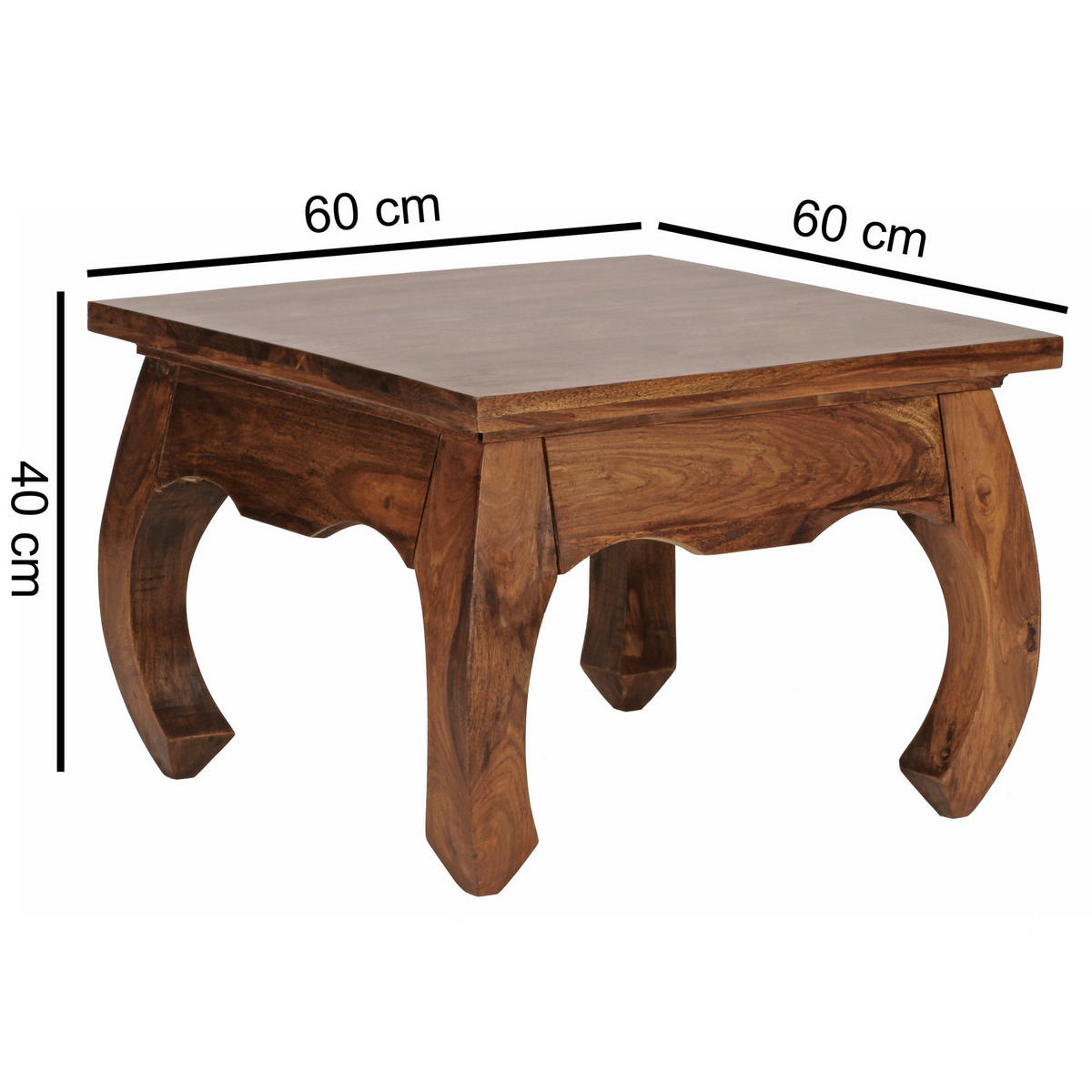COUCHTISCH Sheesham Holz 60x60 cm, Landhausstil, handgefertigt, Opium-Form - Braun, Holz (60/60/40cm) - KADIMA DESIGN
