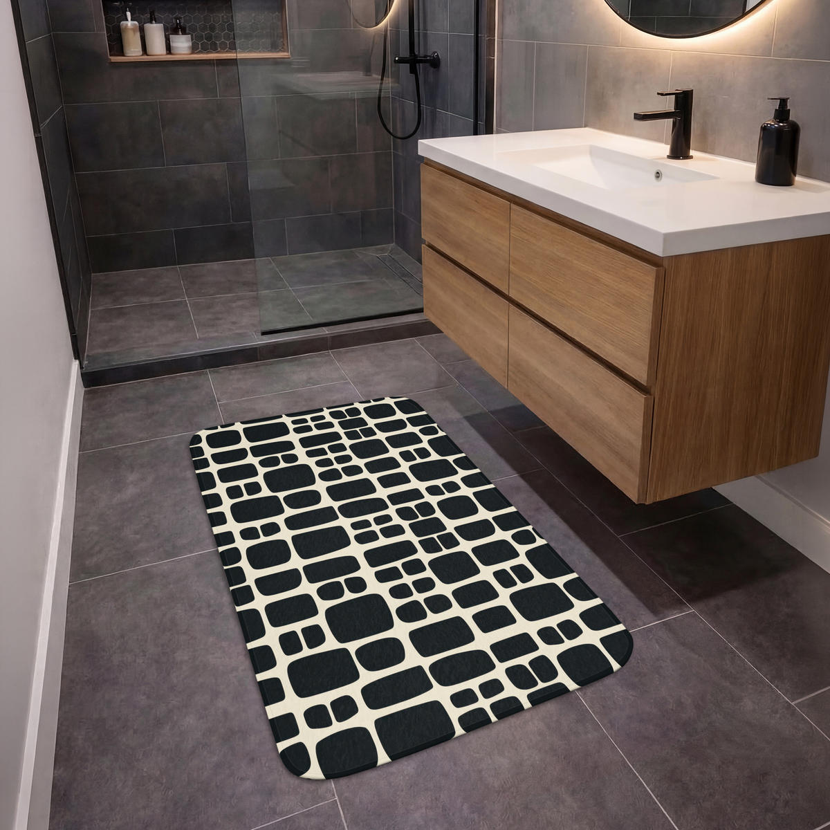 KOUPELNOVÁ PŘEDLOŽKA Moderní - organické - černé 60x90 cm - antracitová, textil/plast (60/90cm)