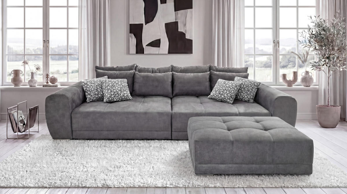 POLSTERHOCKER XXL Federkern B120/T120/H39 cm (passend zum BIG-SOFA) Mikrofaser Grau / 15139 - Chromfarben/Dunkelgrau, Textil/Metall (120/39/120cm) - luma-home