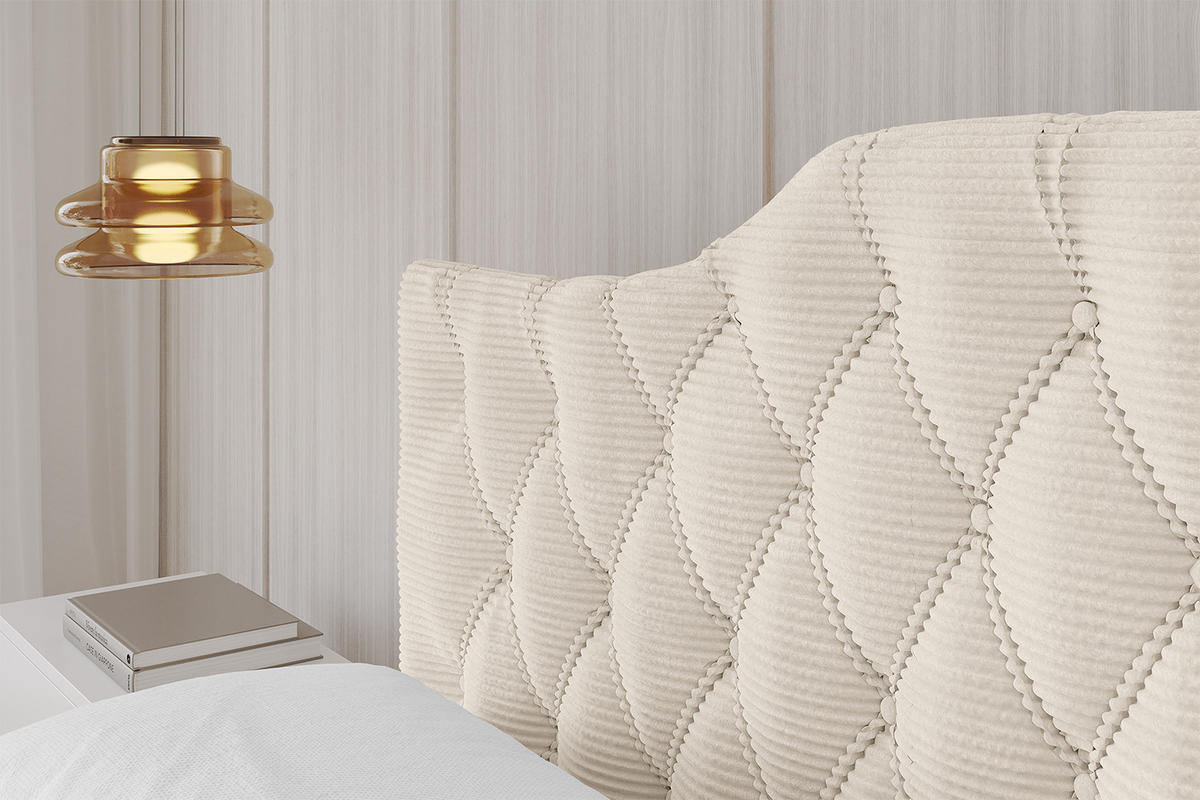POLSTERBETT mit Bettkasten, Fußteil und Lattenrost, Boxbett mit Matratze H3/H4 - FALIO-Z-V1 180x200 Beige - Creme, Holzwerkstoff/Textil (180/200cm) - ALTDECOR