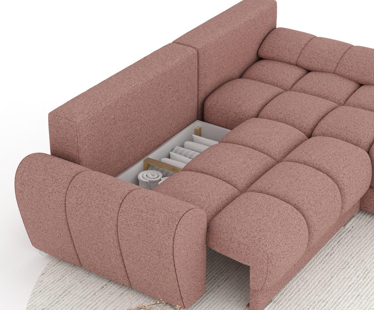ECKSOFA MIT SCHLAFFUNKTION Peebles Rosa Webstoff - Chromfarben/Pink, Holz/Holzwerkstoff (256/175cm) - Maison de Reve