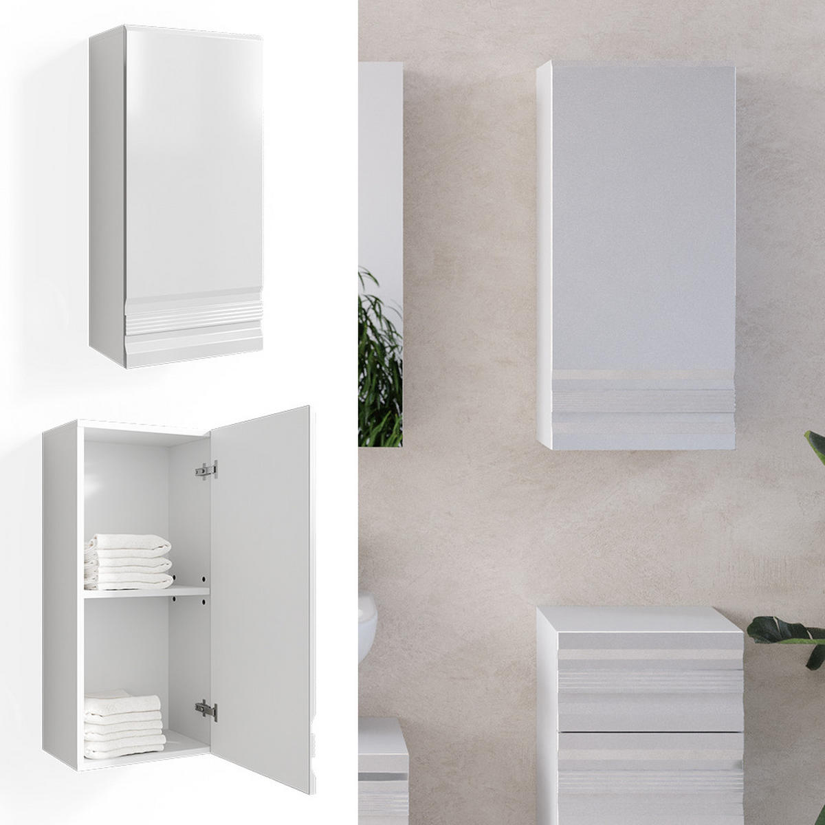 BADSCHRANK Fredd Weiß 77 x 36.4 cm - Weiß Hochglanz/Weiß, Holzwerkstoff (77/36.4/23.5cm) - Vicco