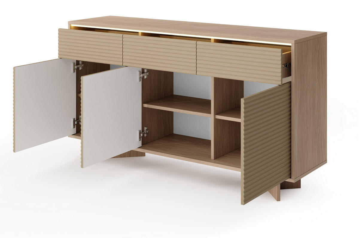 SIDEBOARD mit Schubladen Spirit 154 cm, 3 Türen, Cappuccino - Eichefarben/Cappuccino, Holz (154/84/40cm) - Emporius
