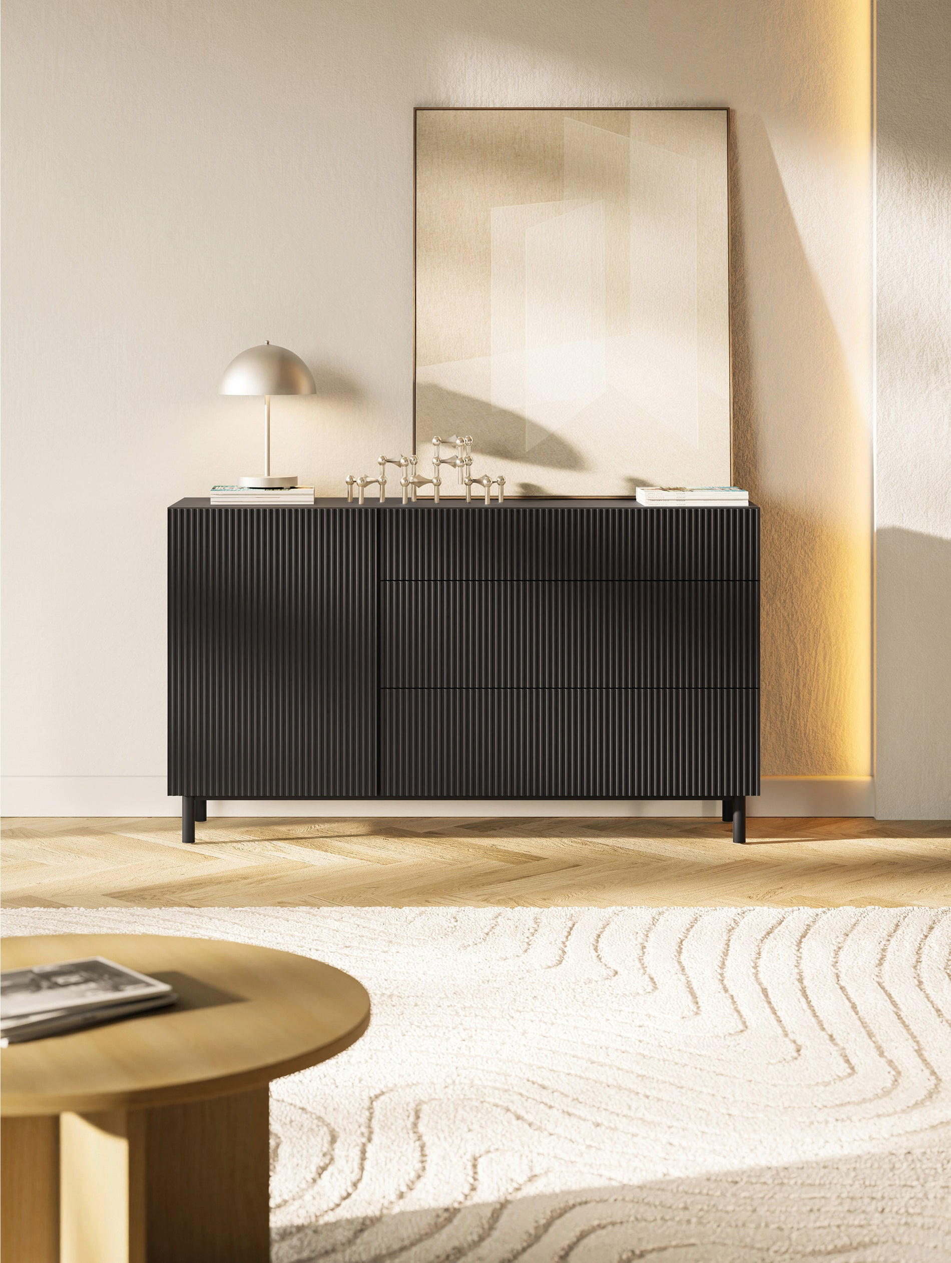 Thumbnail - Selsey Sideboard, Schwarz, Holzwerkstoff, 2 Fächer, 3 Schubladen, Rechteckig, 139.8x80x38 cm, Wohnzimmer, Kommoden & Sid...
